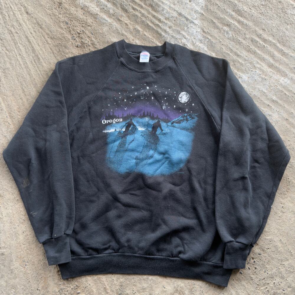 VINTAGE 80S 90S OREGON SWEATSHIRT CREWNECK BLACK SKIING MOUNTAIN NATURE MEN XL